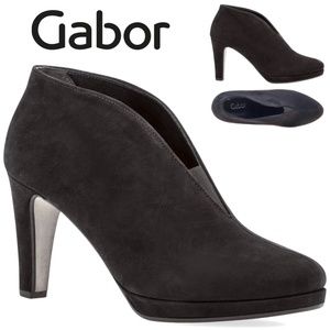 Gabor Amien Black Suede Heeled Booties Leather Slip On Ankle Boots Pumps 8.5